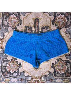 Y2K Blue Cheetah Micro Mini Low Rise Booty Lounge Comfy Shorts Size Medium 2000s